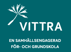 Bild på Vittraskolans logotype med slogan "En samhällsengagerad för- och grundskola".