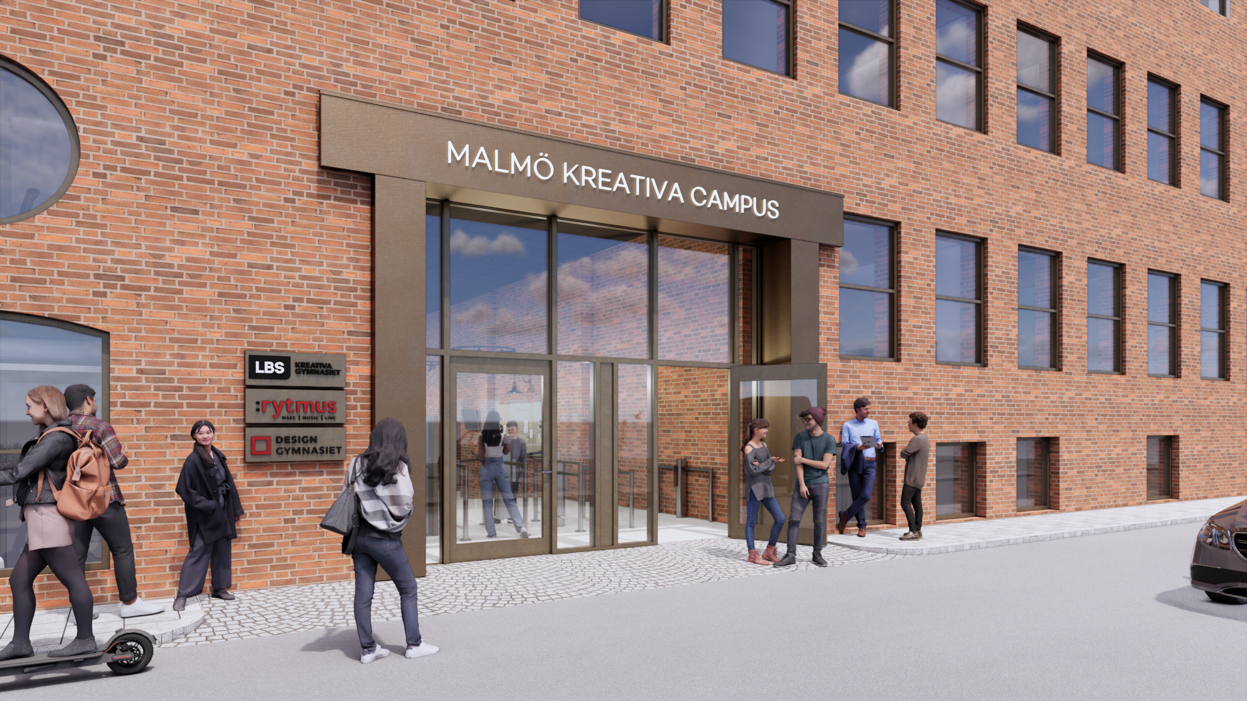 Fasad och entré av Malmö Kreativa Campus
